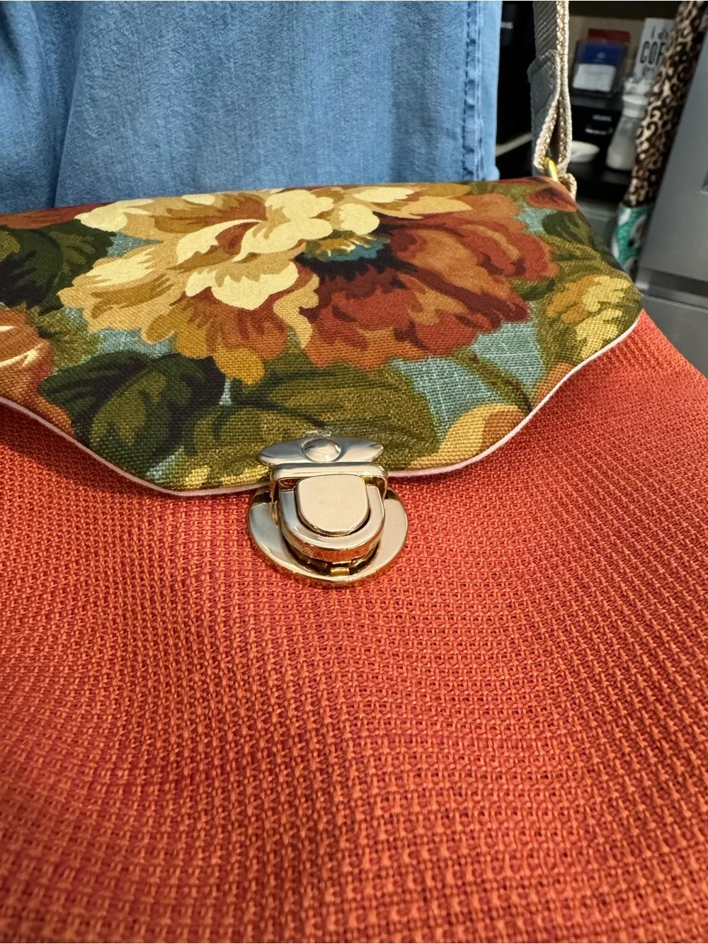 Handmade Crossbody Bag Medium Rust Orange Floral